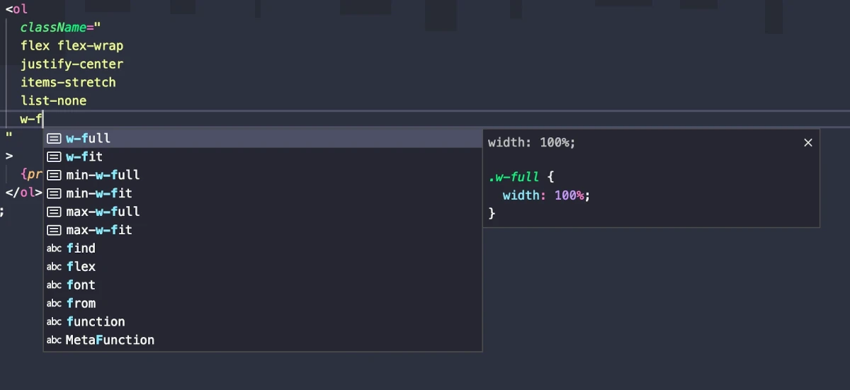 Tailwind Intellisense